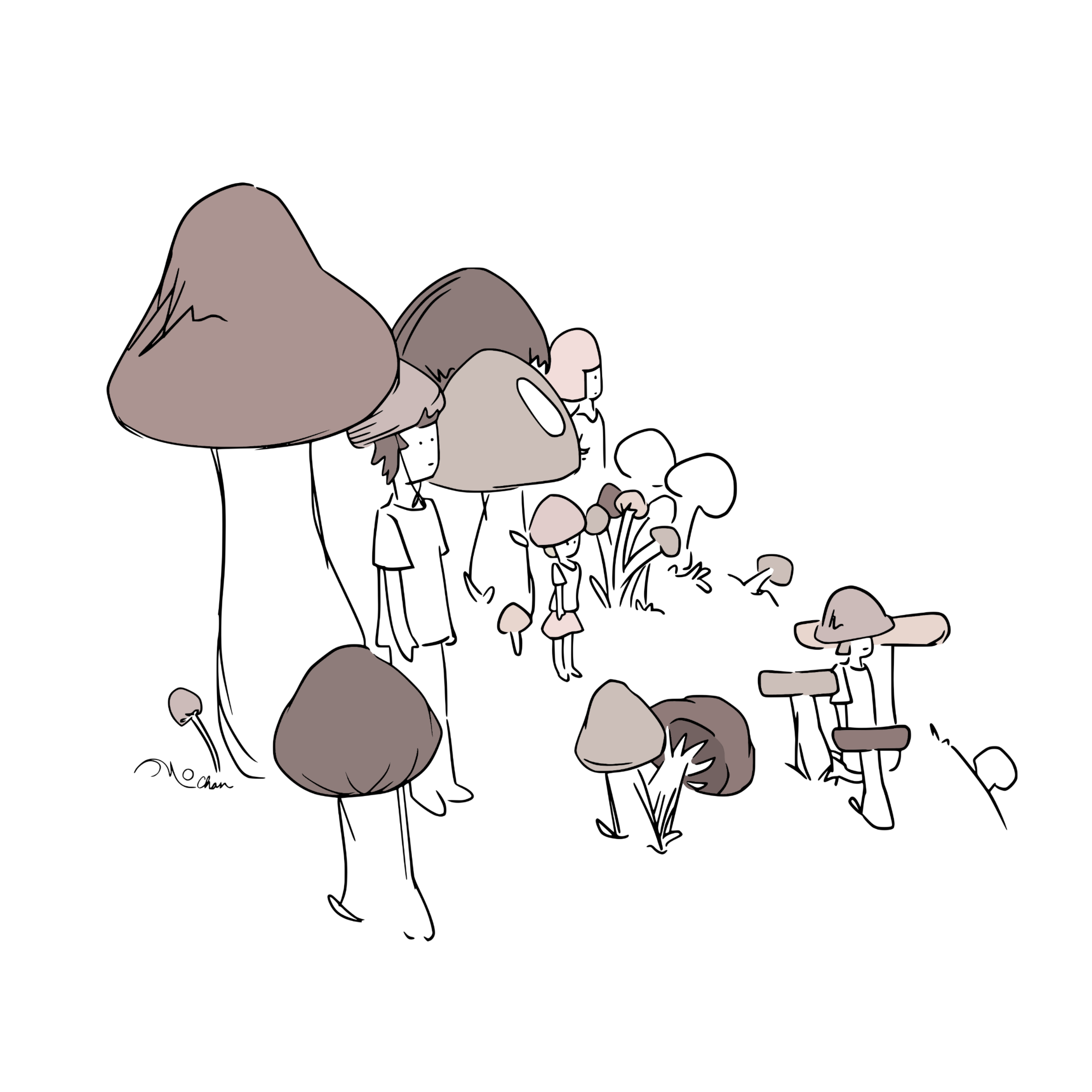 Mushroom dream art, mushroom children, surreal dream world art
